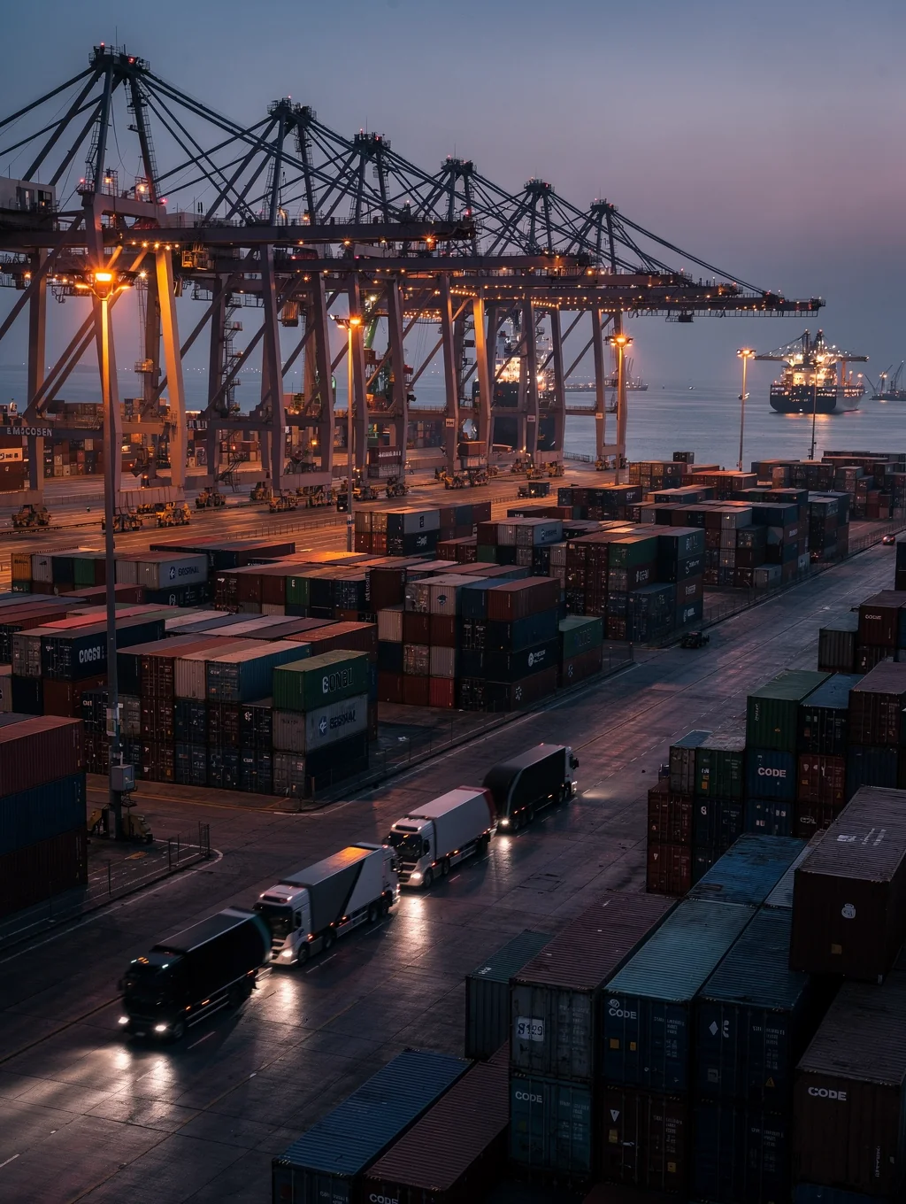 Canadian export port loading lumber and steel for international shipment